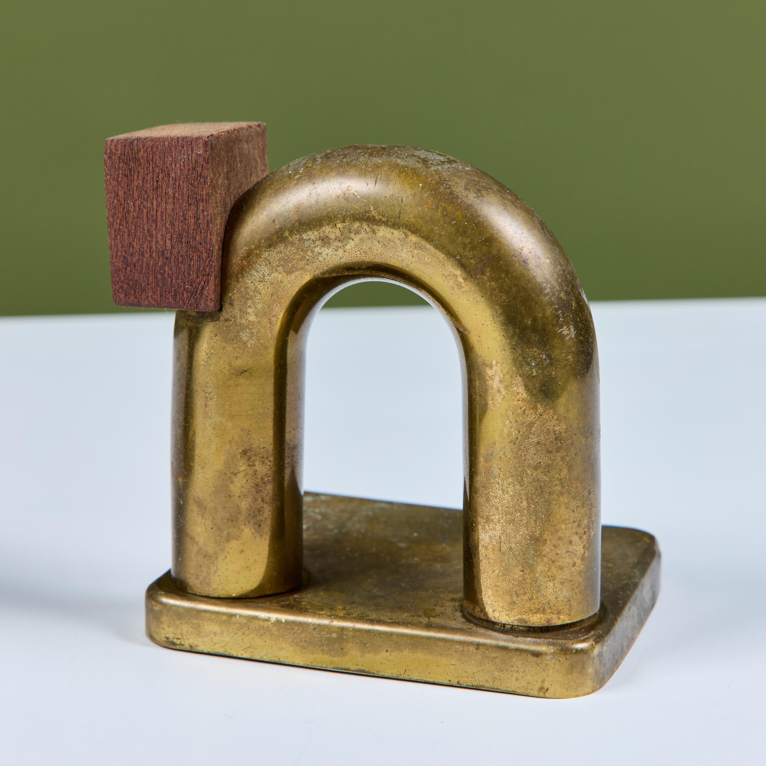 Pair of Brass and Wood Block Bookends by Walter von Nessen for Chase USA For Sale 11