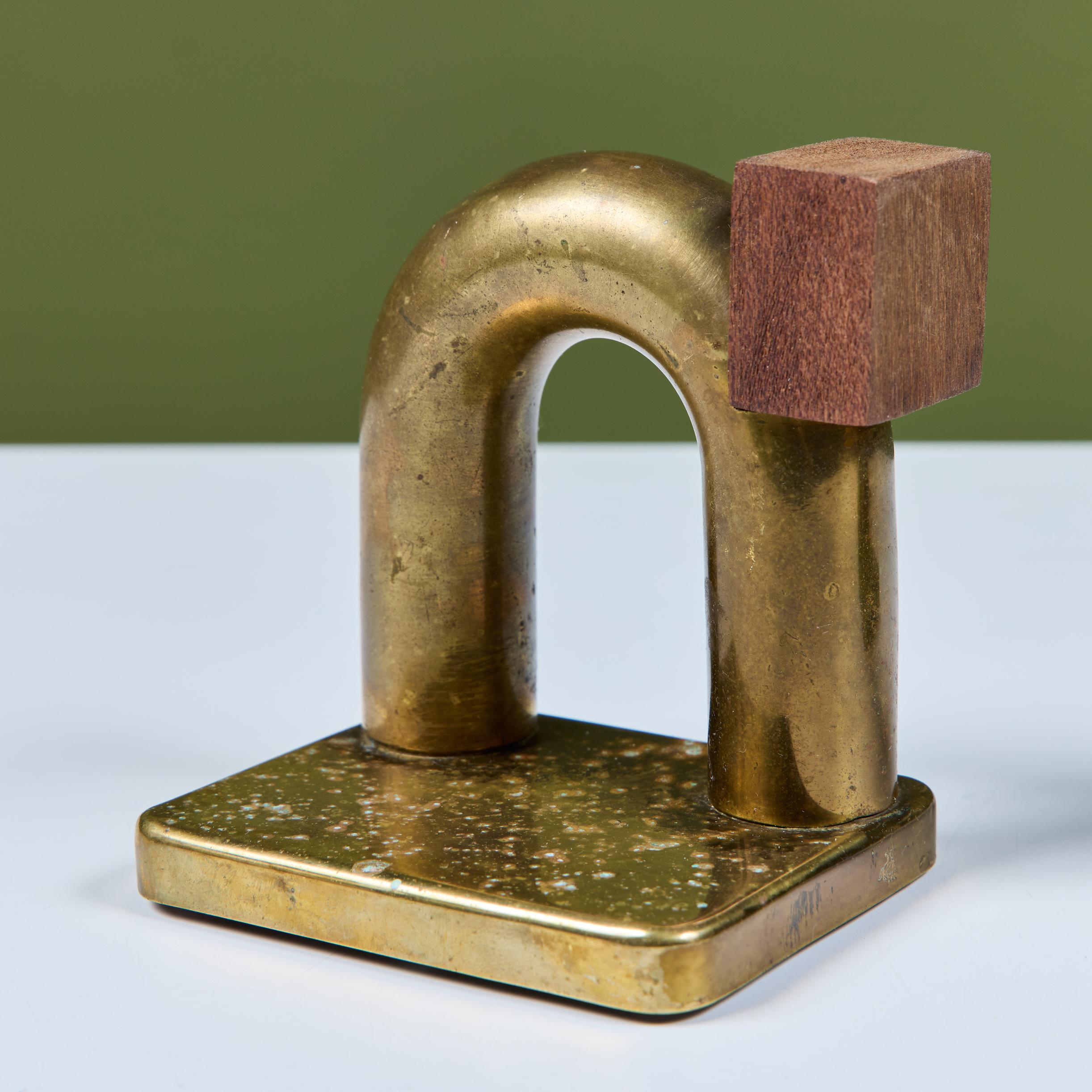 Pair of Brass and Wood Block Bookends by Walter von Nessen for Chase USA For Sale 12