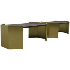 Pair of Brass and Wood Coffee Tables by Costantini for Robert AM Stern