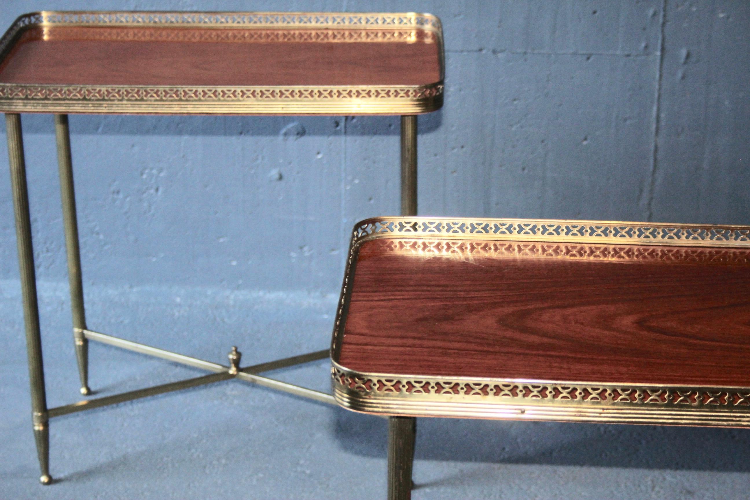 Pair of Brass and Wood Side Table 1
