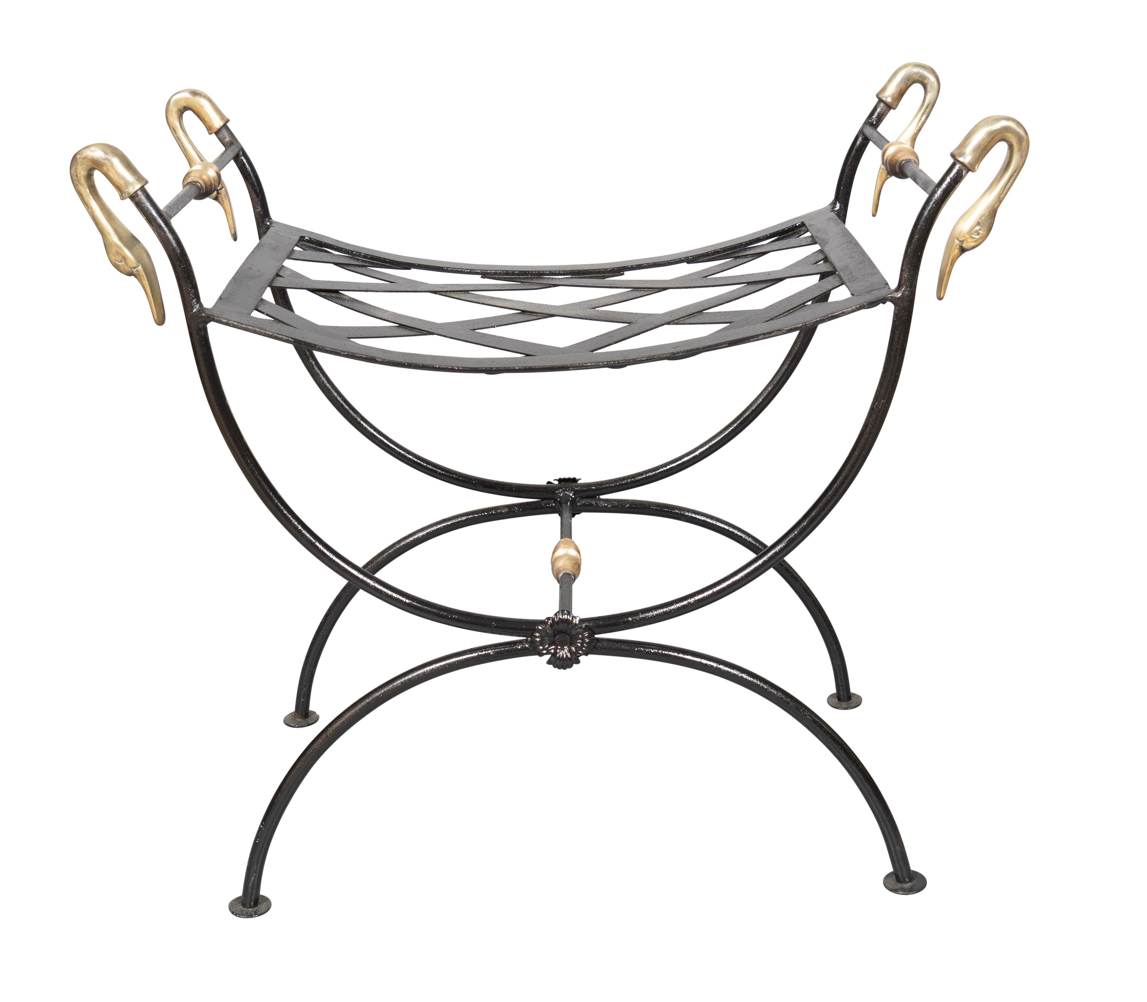 French Pair Of Brass And Wrought Iron Benches For Sale