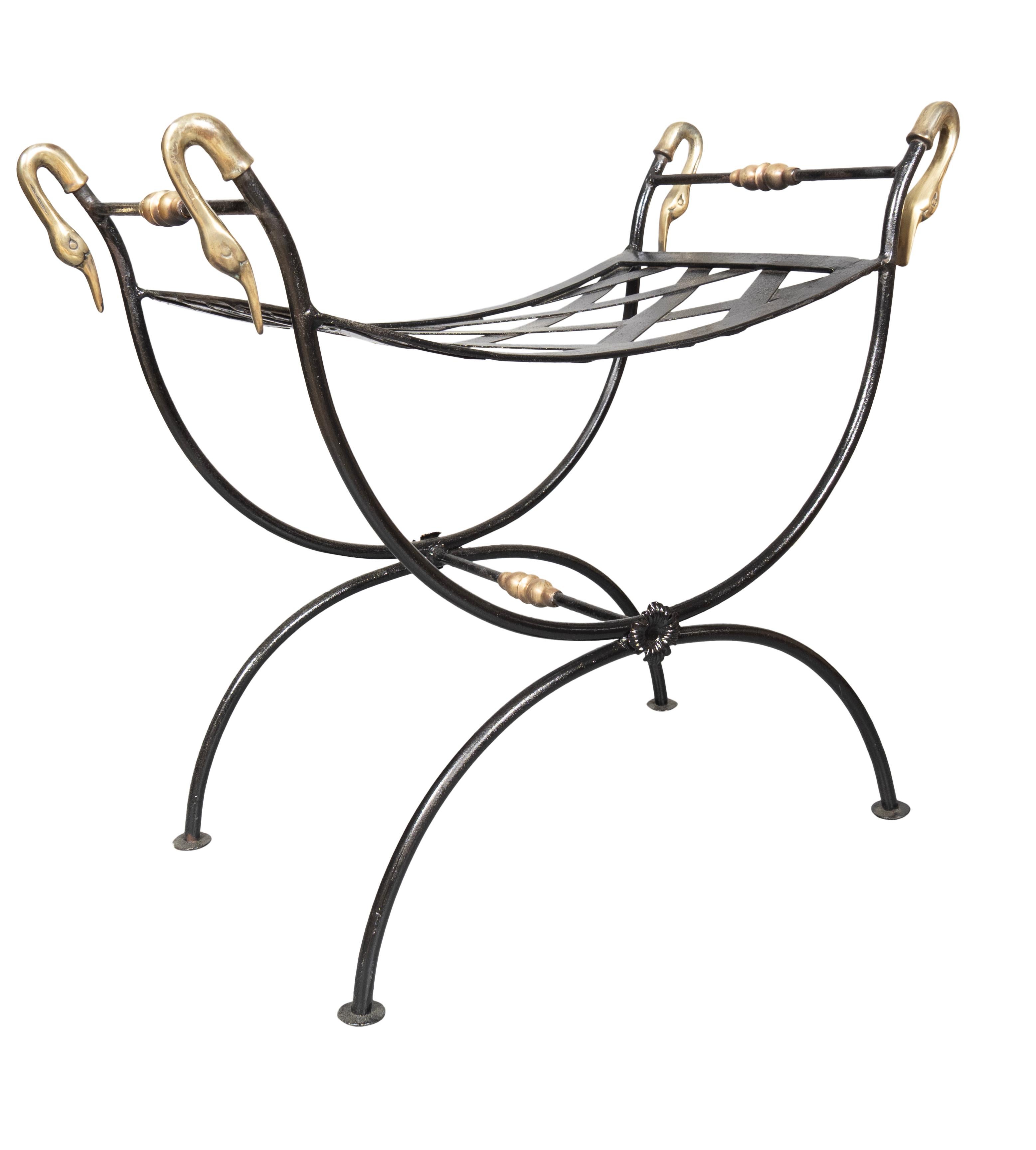 Pair Of Brass And Wrought Iron Benches In Good Condition For Sale In Essex, MA