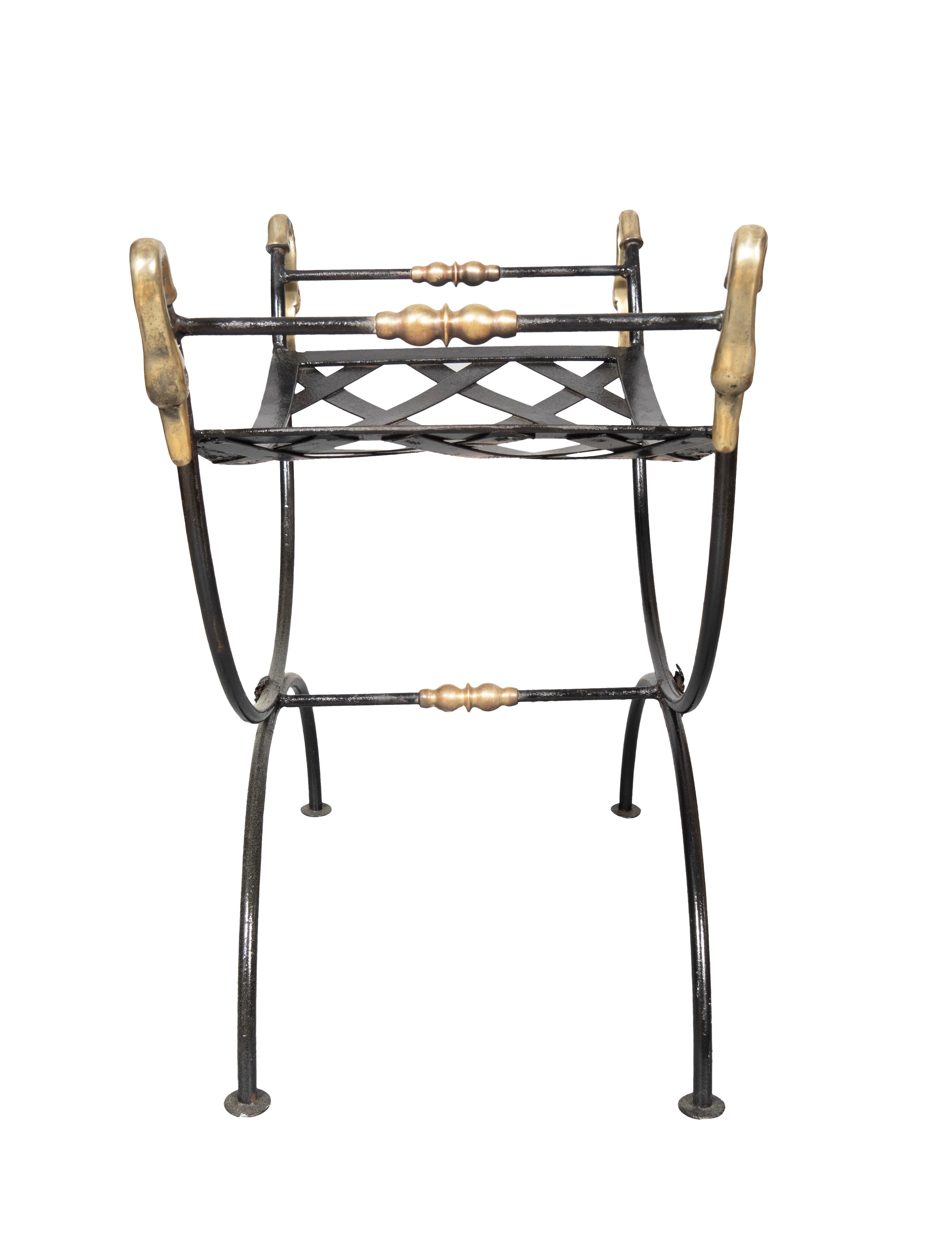 Mid-20th Century Pair Of Brass And Wrought Iron Benches For Sale