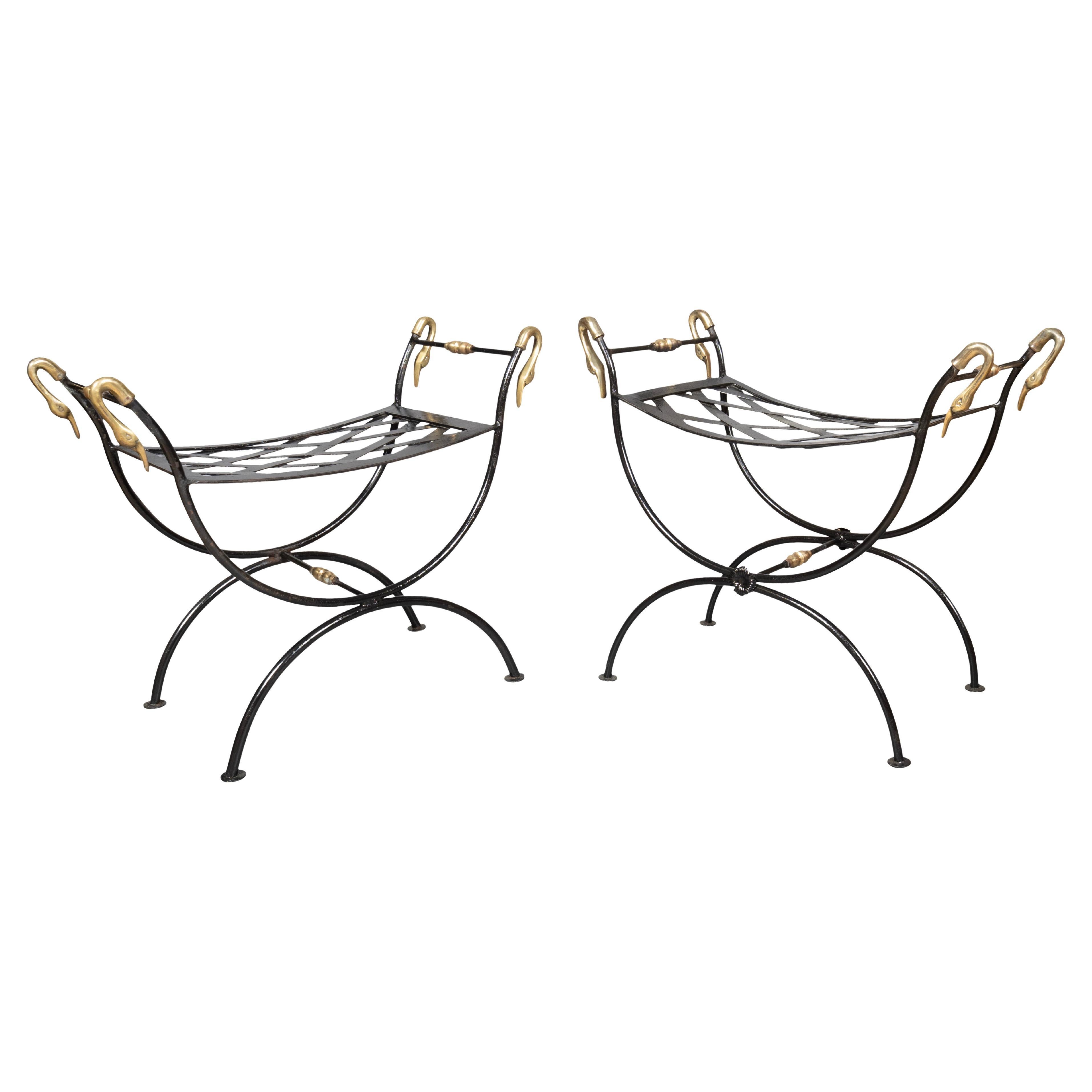Pair Of Brass And Wrought Iron Benches