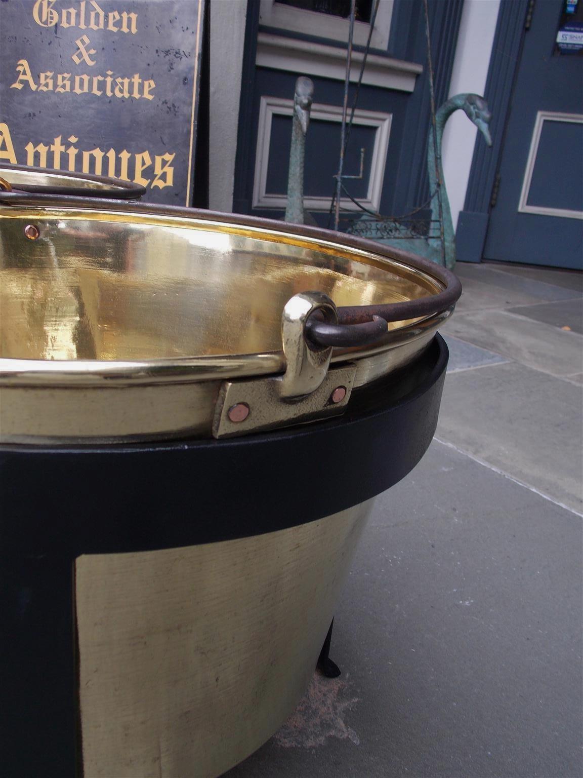 Pair of American Brass & Wrought Iron Plantation Cauldrons on Stand CT, C. 1851 For Sale 4