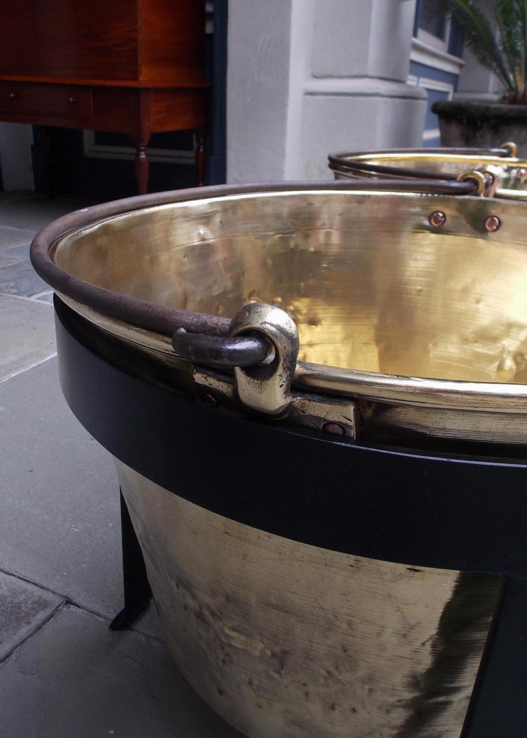 Pair of American Brass & Wrought Iron Plantation Cauldrons on Stand CT, C. 1851 For Sale 3