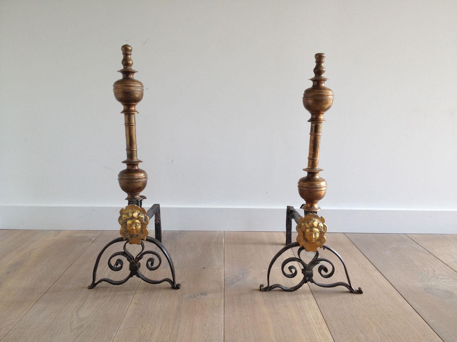 Pair of Brass and Wrought Iron 