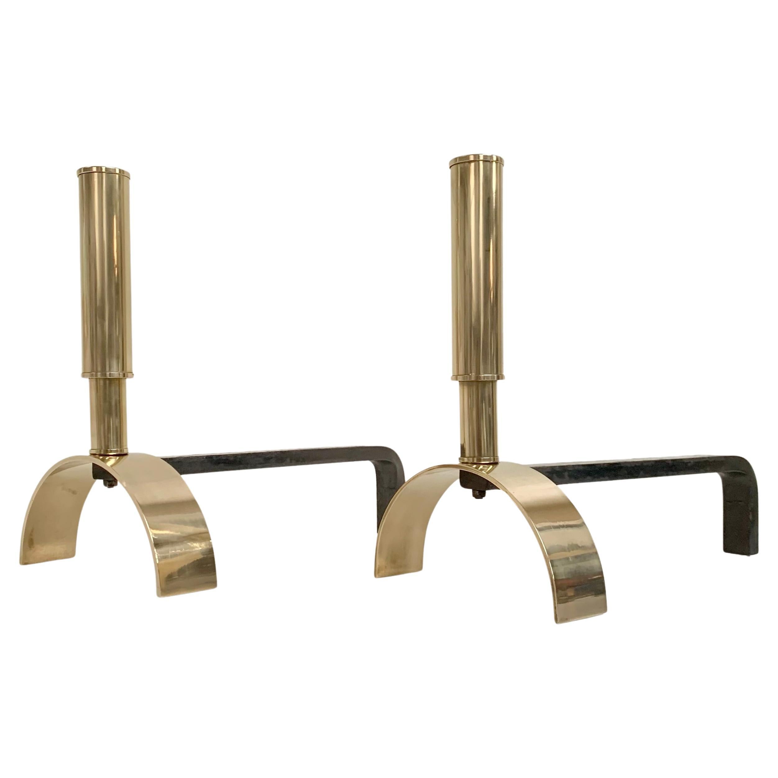 Pair of Brass Andirons By Giovanni Banci, circa 1970, Italy. For Sale