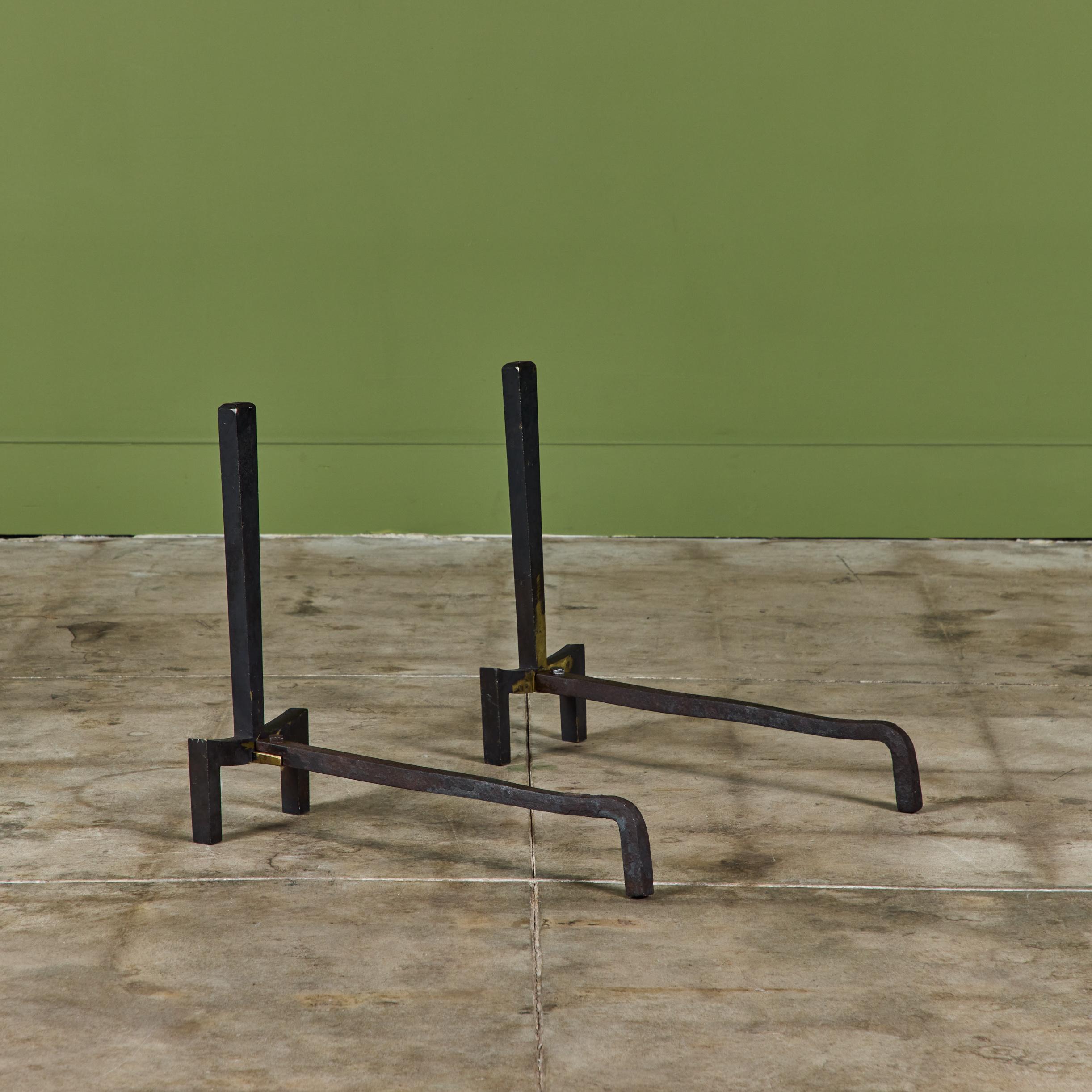 Mid-Century Modern Pair of Brass Andirons by Saarinen Swanson Group For Sale