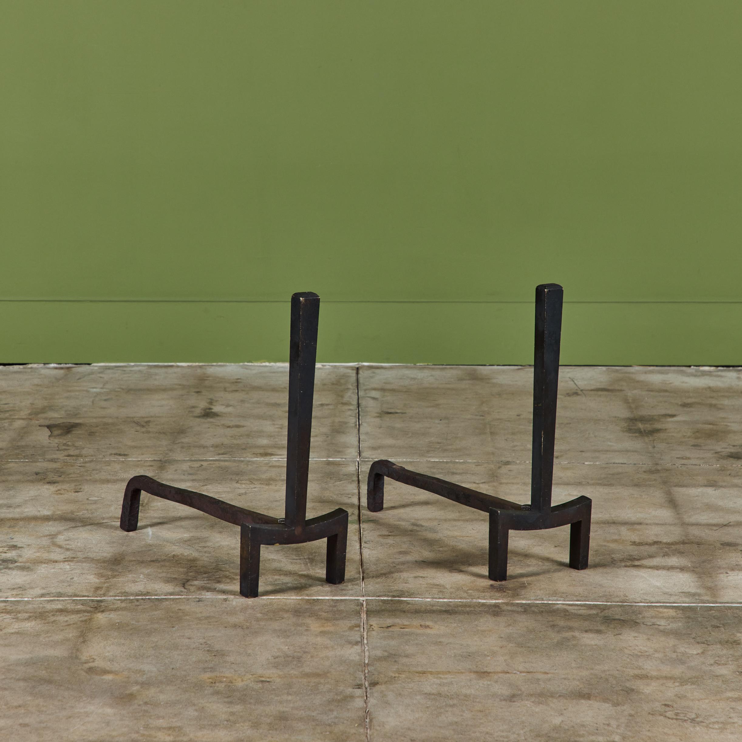 American Pair of Brass Andirons by Saarinen Swanson Group For Sale