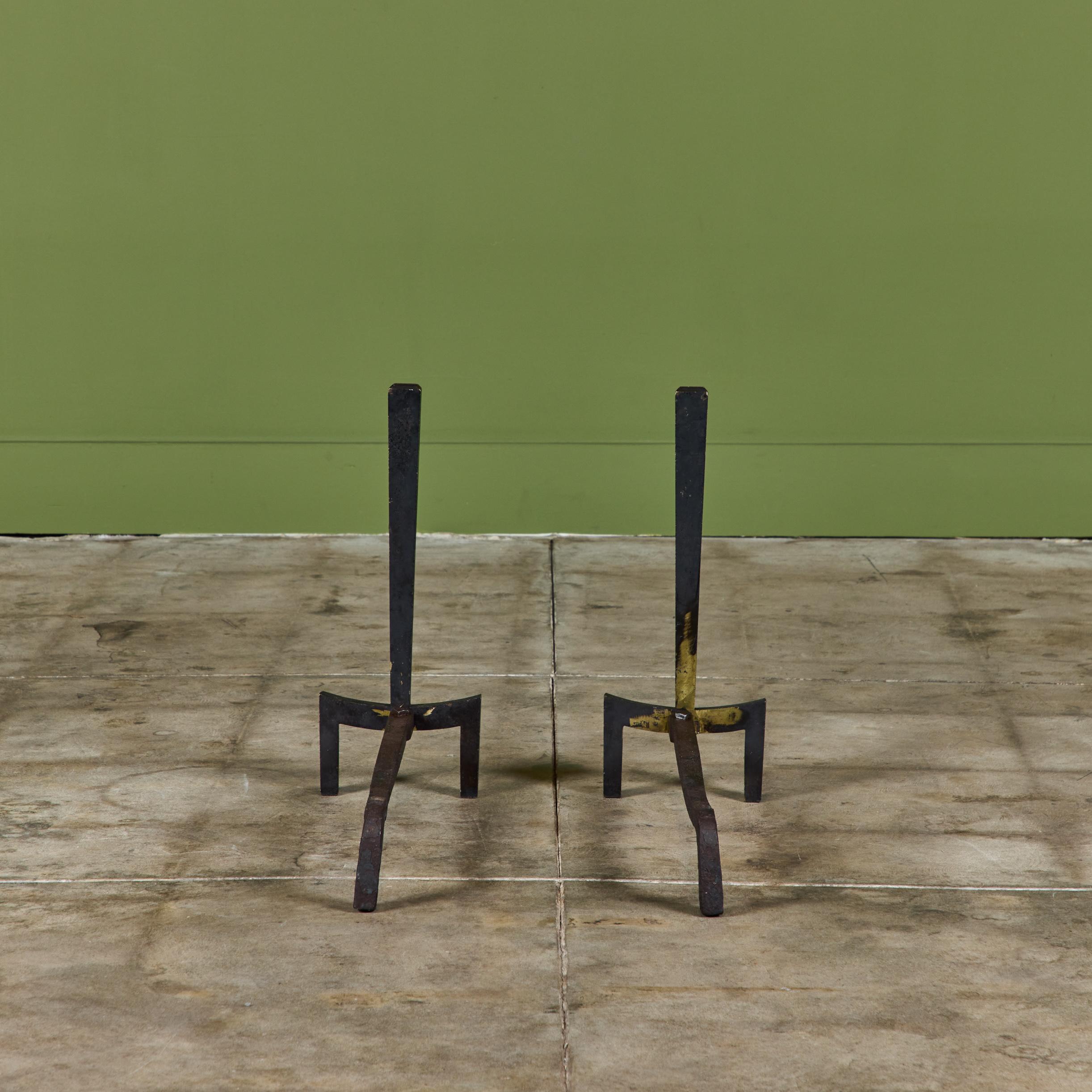Mid-20th Century Pair of Brass Andirons by Saarinen Swanson Group For Sale