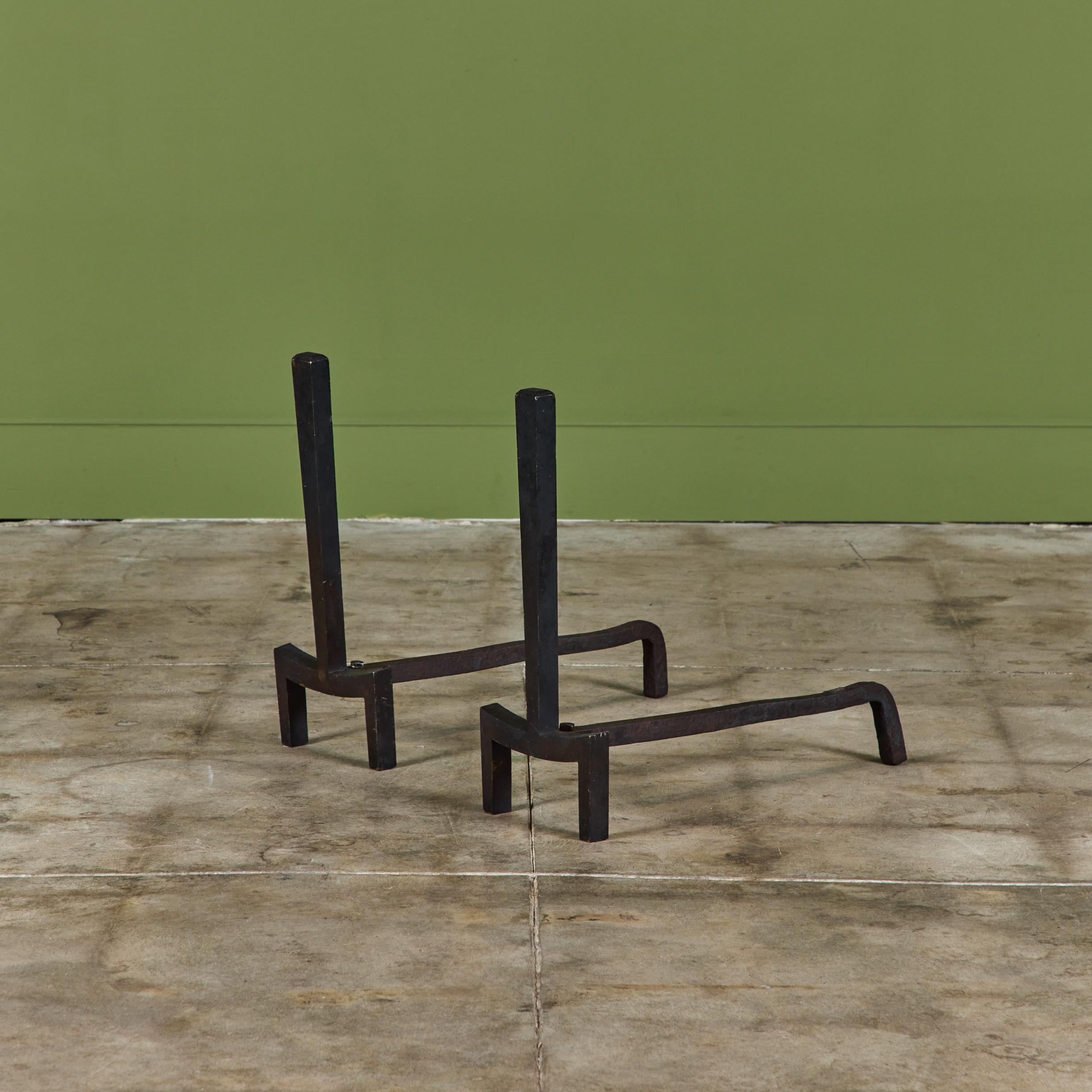 Pair of Brass Andirons by Saarinen Swanson Group For Sale 1