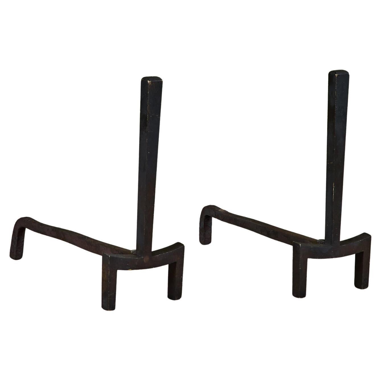 Pair of Brass Andirons by Saarinen Swanson Group For Sale