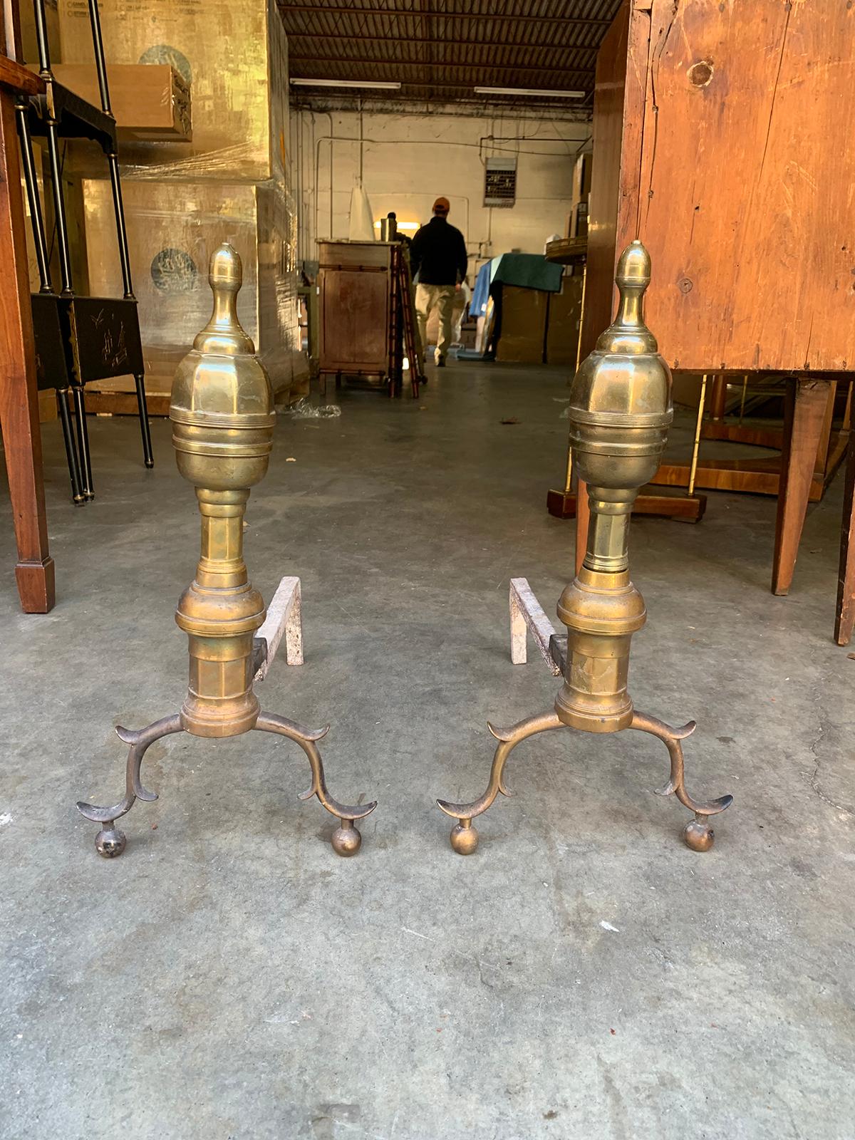 Early 19th Century Pair of Brass Andirons, circa 1820