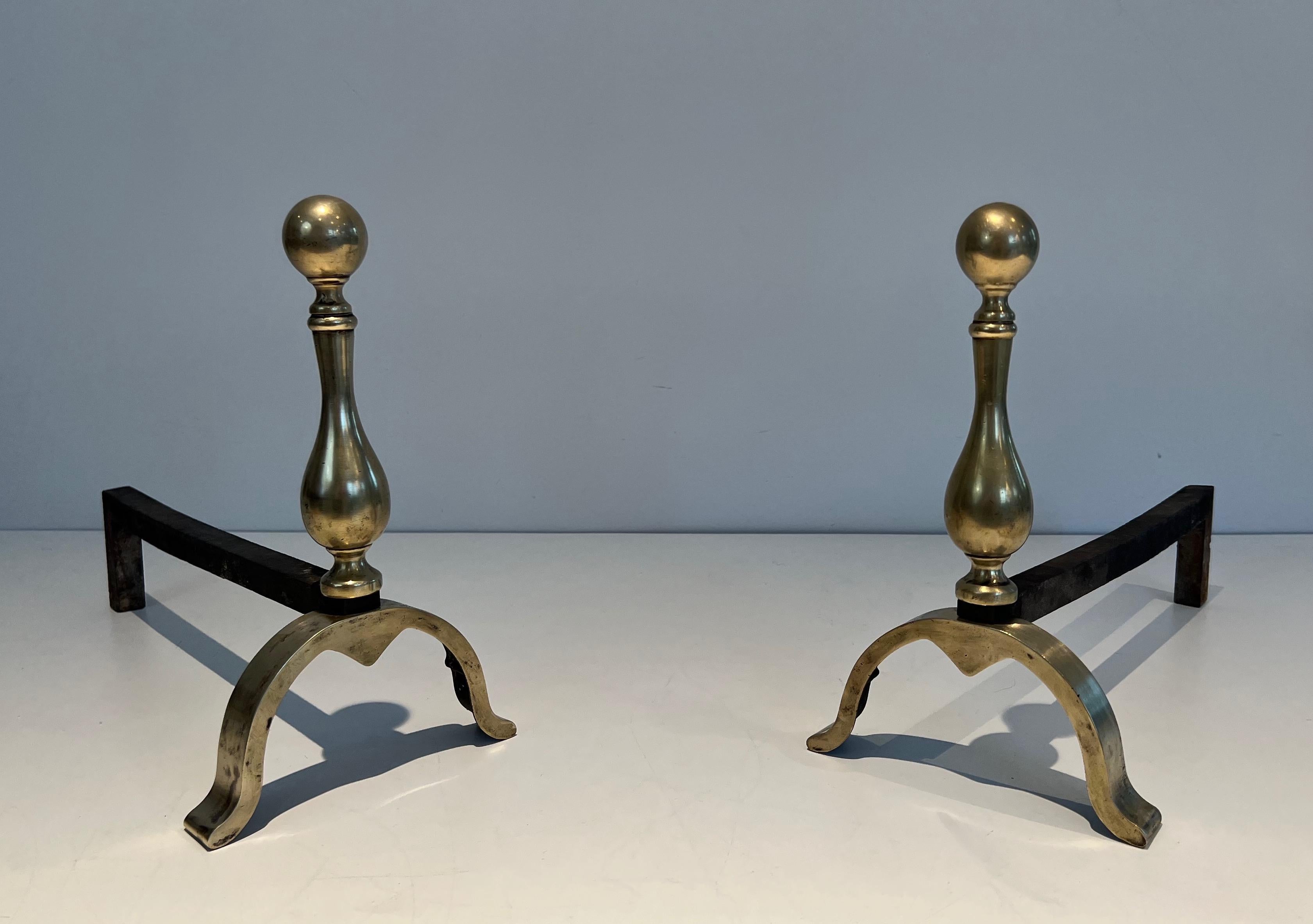 Neoclassical Pair of Bronze Andirons For Sale