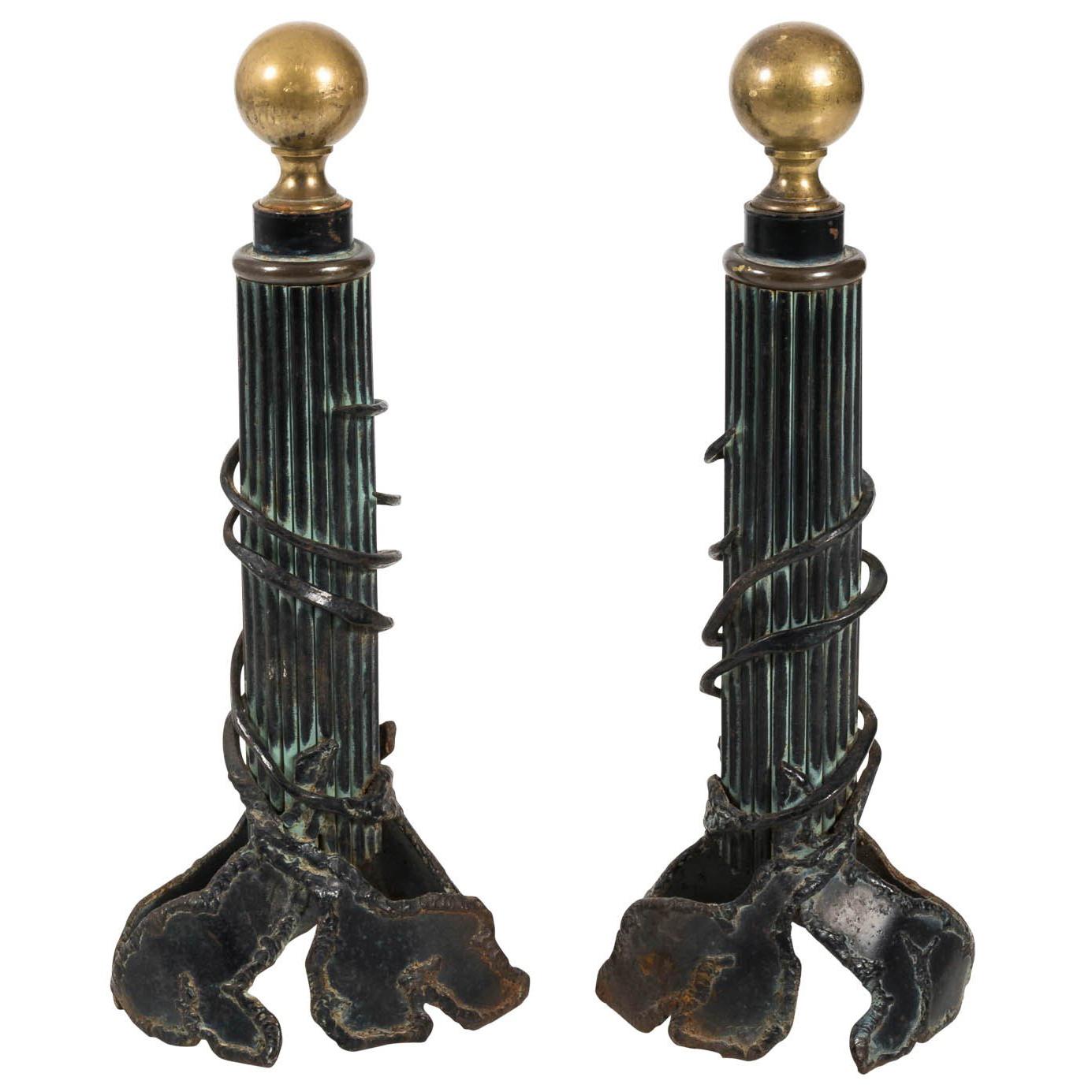 Pair of Brass Andirons For Sale