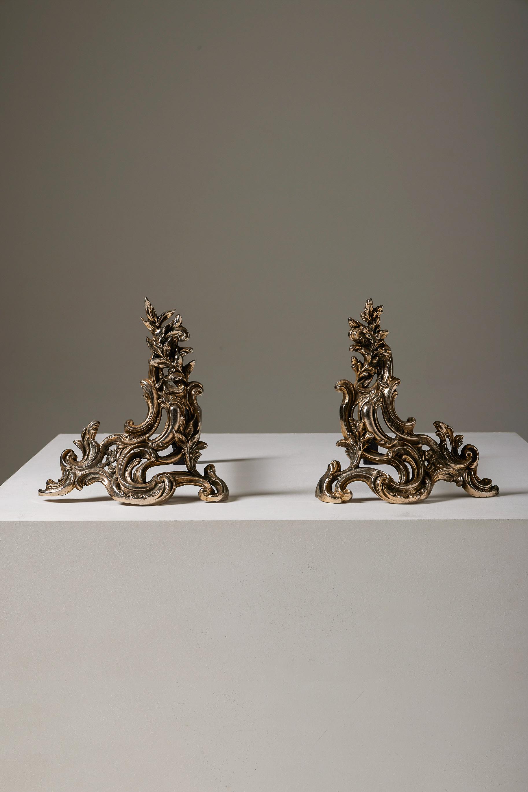 Pair of brass andirons
