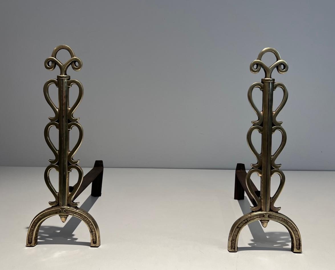Pair of Brass Andirons in the Style of Raymond Subes For Sale 11