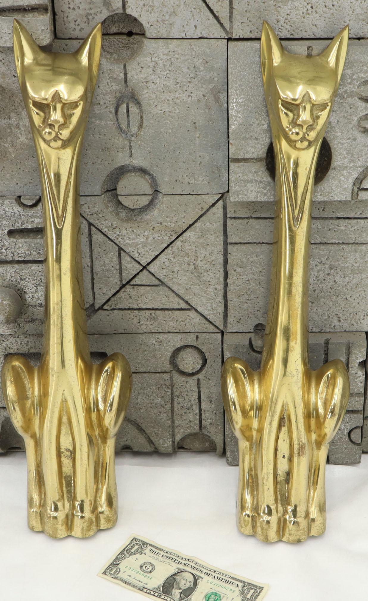 Pair of Brass Andirons Modern Deco Arts & Crafts For Sale 5