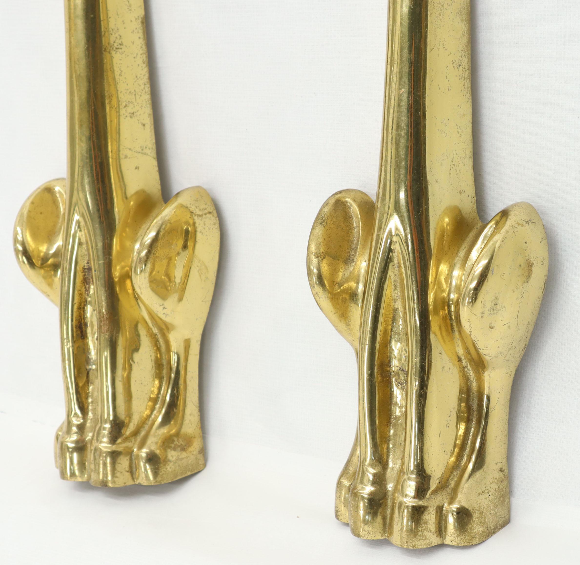 American Pair of Brass Andirons Modern Deco Arts & Crafts For Sale