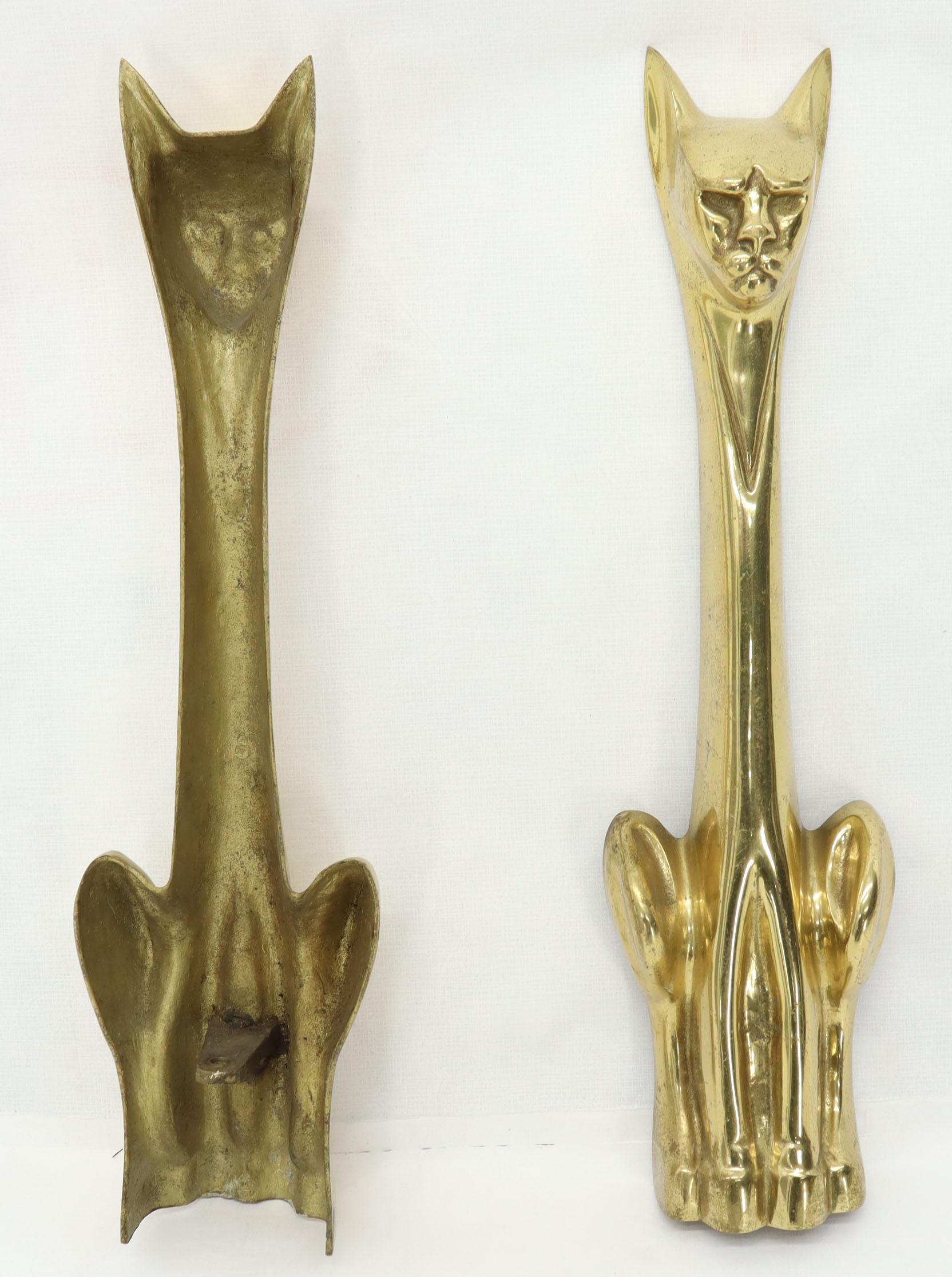 Pair of Brass Andirons Modern Deco Arts & Crafts For Sale 1