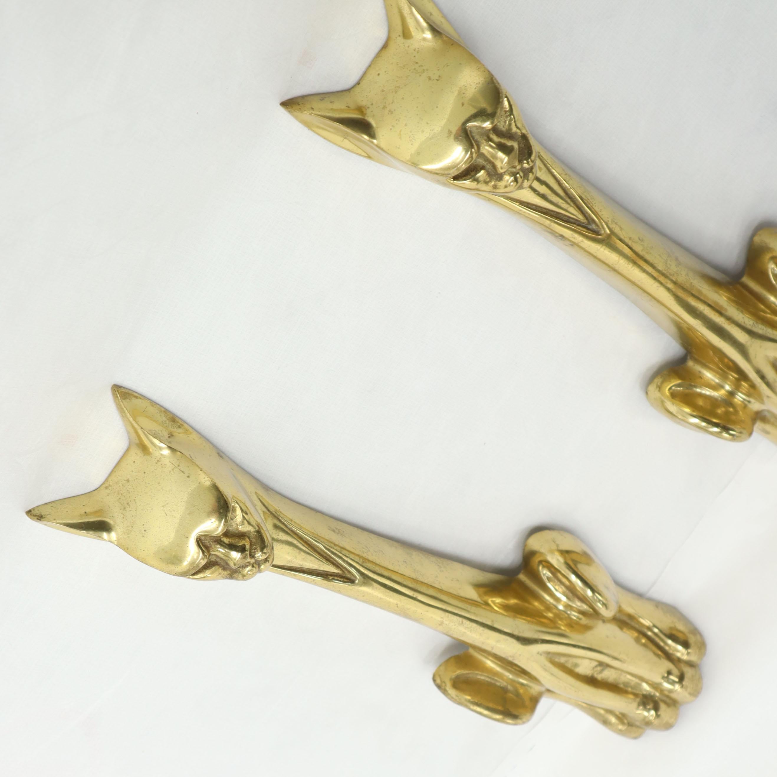 Pair of Brass Andirons Modern Deco Arts & Crafts For Sale 2