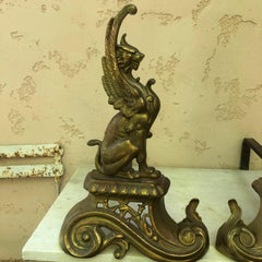 Pair of Brass Andirons Sphynges, circa 1880
