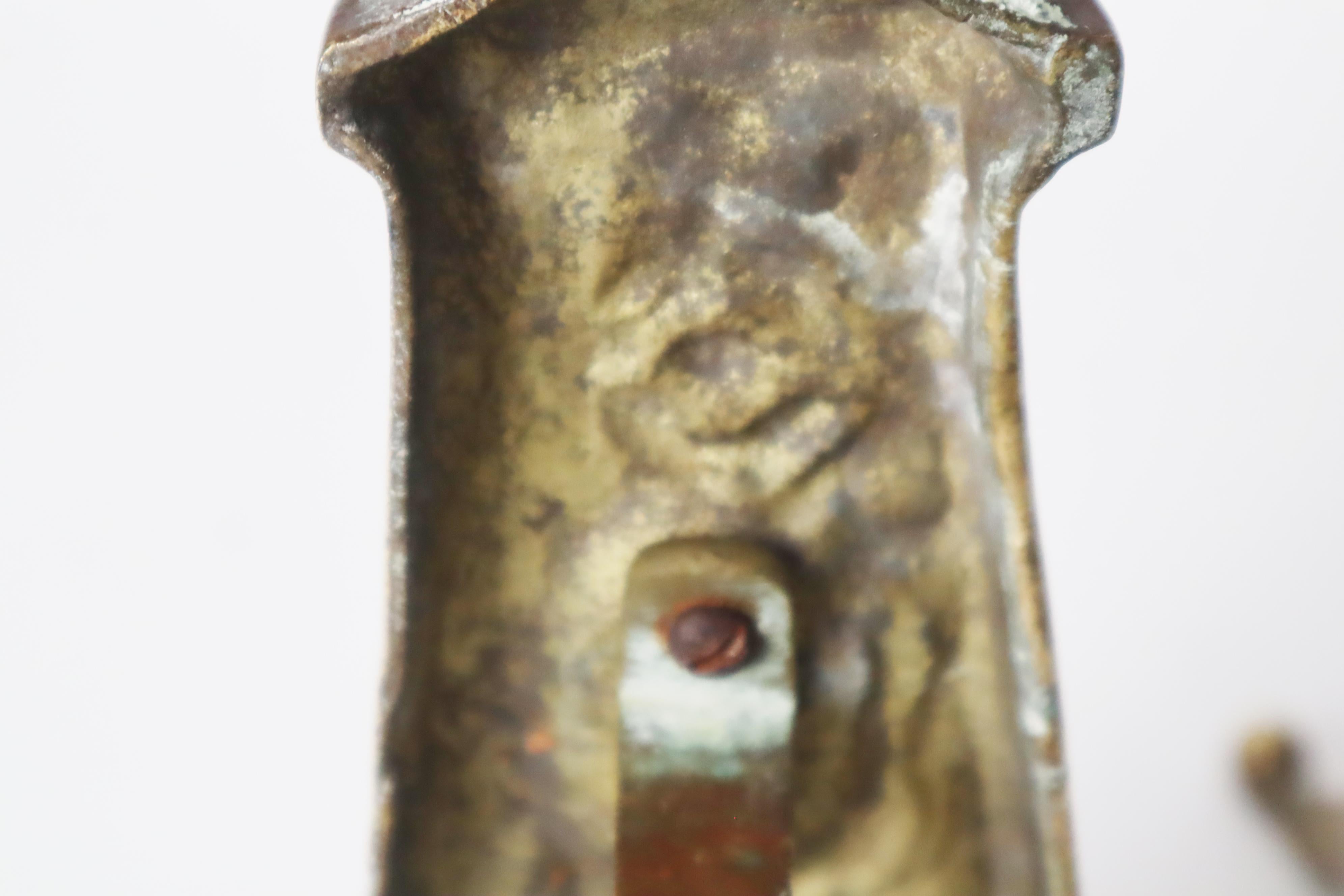 Paire de chenets avec la fleur des chevaliers en laiton, vers les années 1850 en vente 4