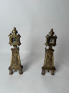 Pair of Brass Andirons with the Knights Templar Flower around 1850s