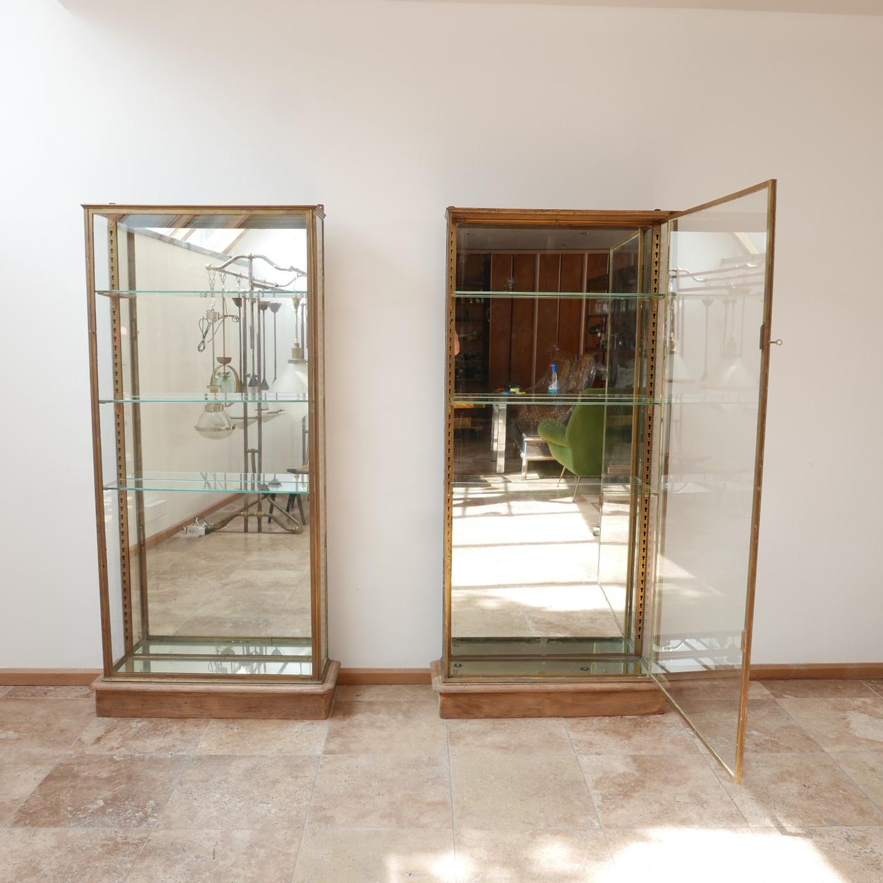 20th Century Pair of Brass Antique French Vitrine Display Cabinets