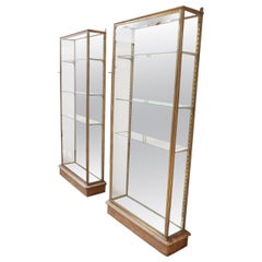 Pair of Brass Antique French Vitrine Display Cabinets
