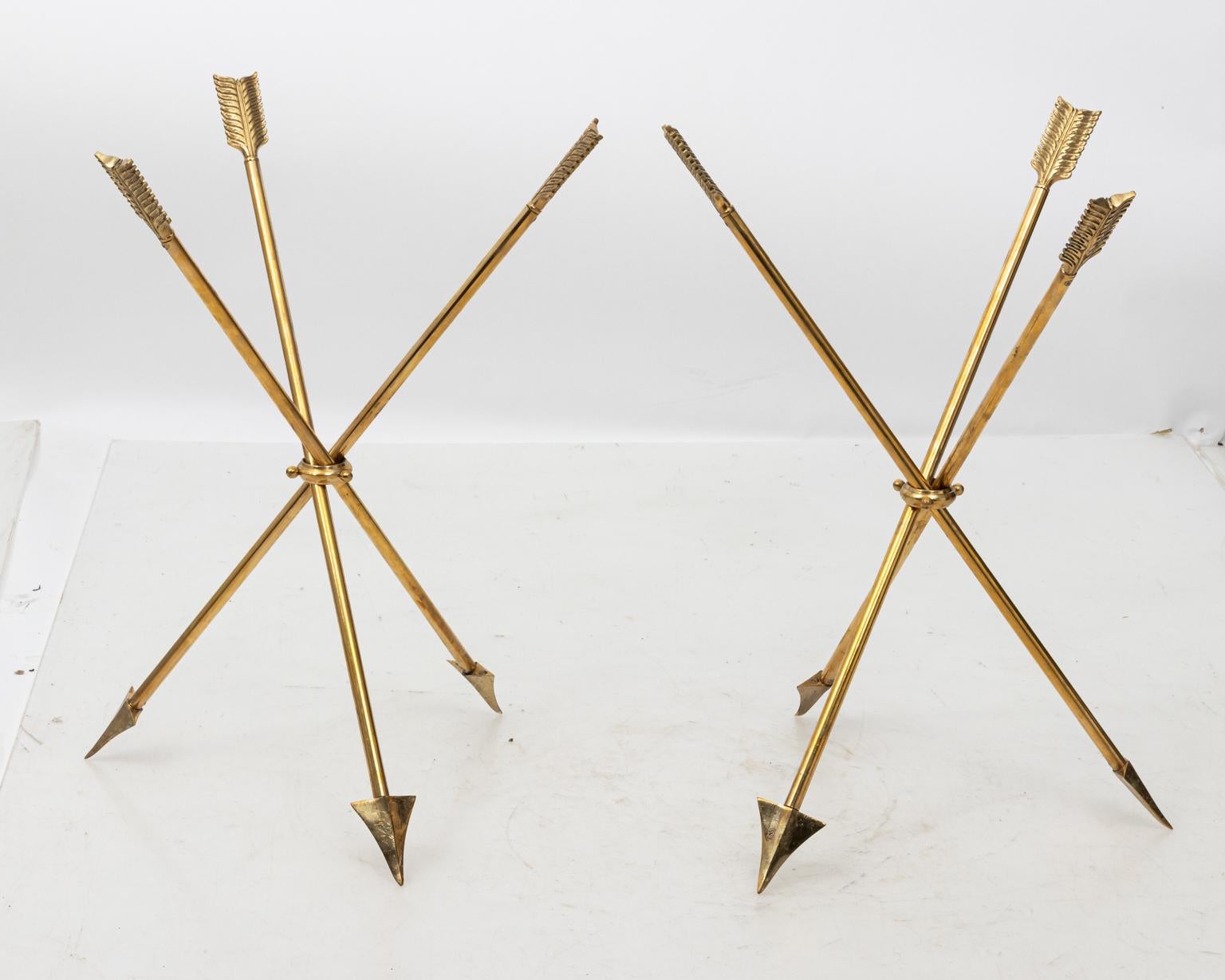 Pair of Brass Arrow and Glass Top Tables 8