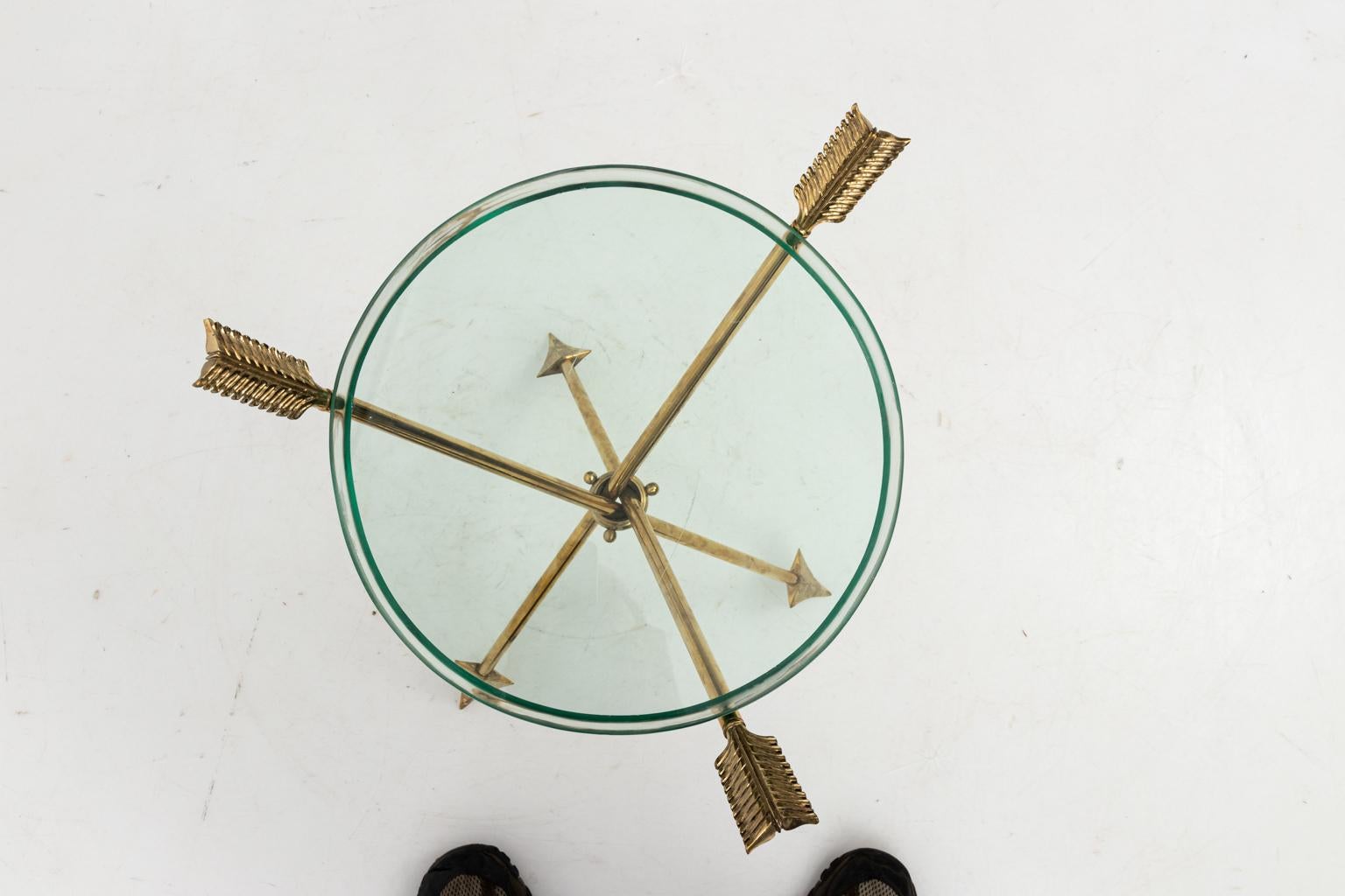 Pair of Brass Arrow and Glass Top Tables 3