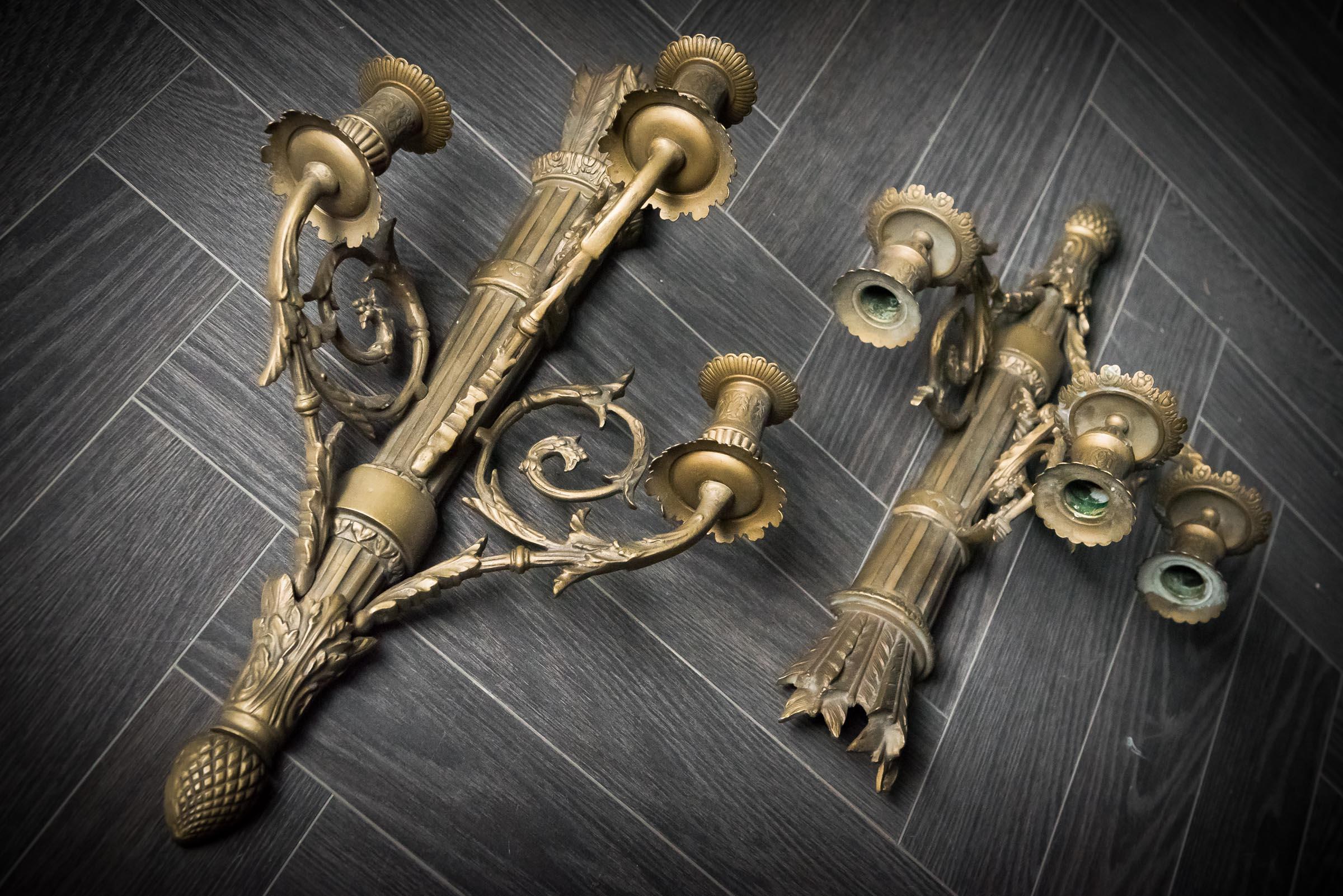 Pair of Brass Arrow Quiver Wall Candle Sconces For Sale 7
