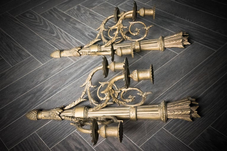 Pair of Brass Arrow Quiver Wall Candle Sconces For Sale at 1stDibs