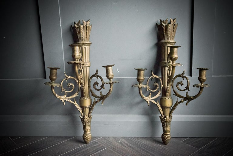 Pair of Brass Arrow Quiver Wall Candle Sconces For Sale at 1stDibs