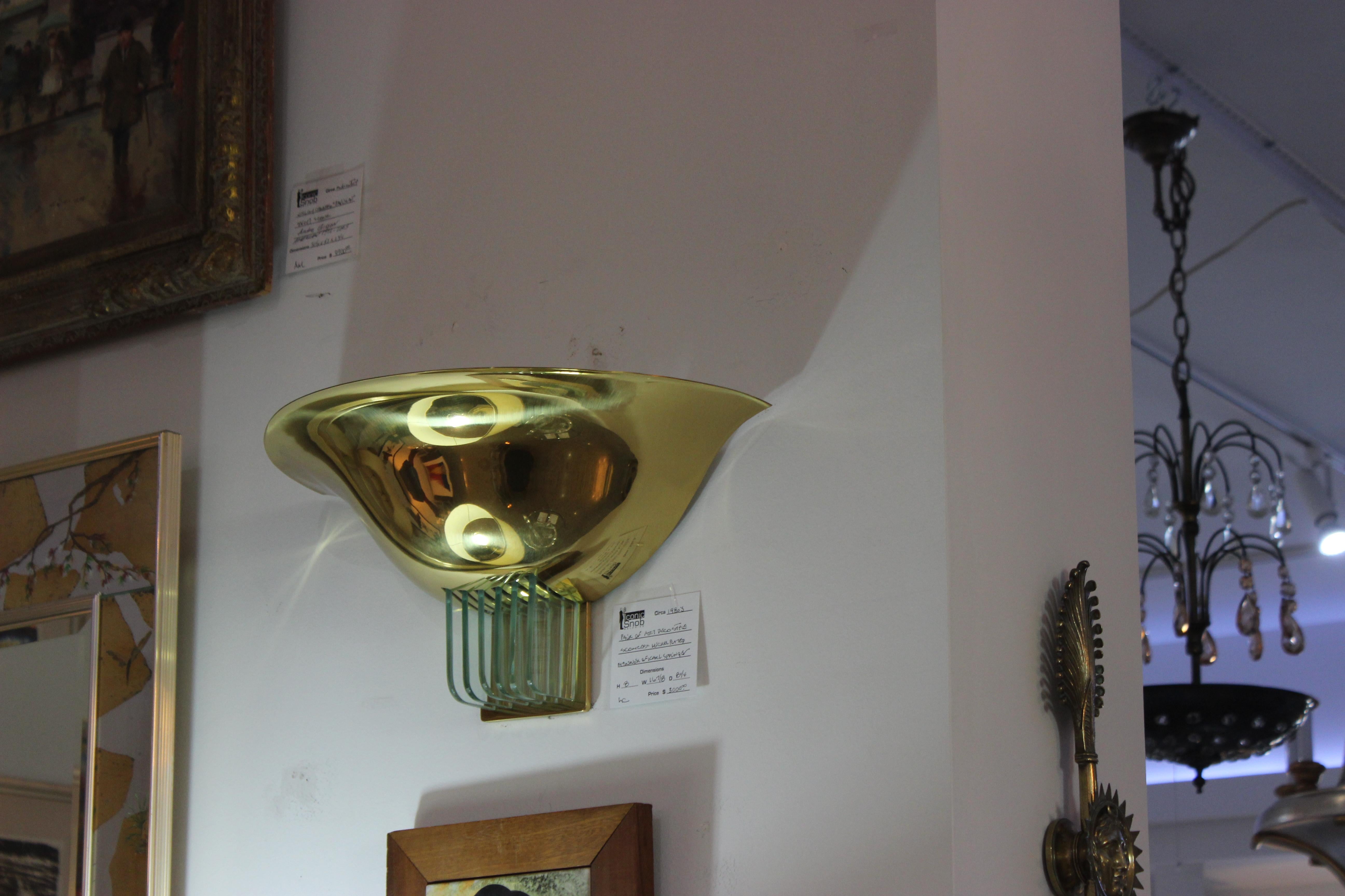 Pair of Brass Art Deco Wall Sconces in the Style of Karl Springer For Sale 8