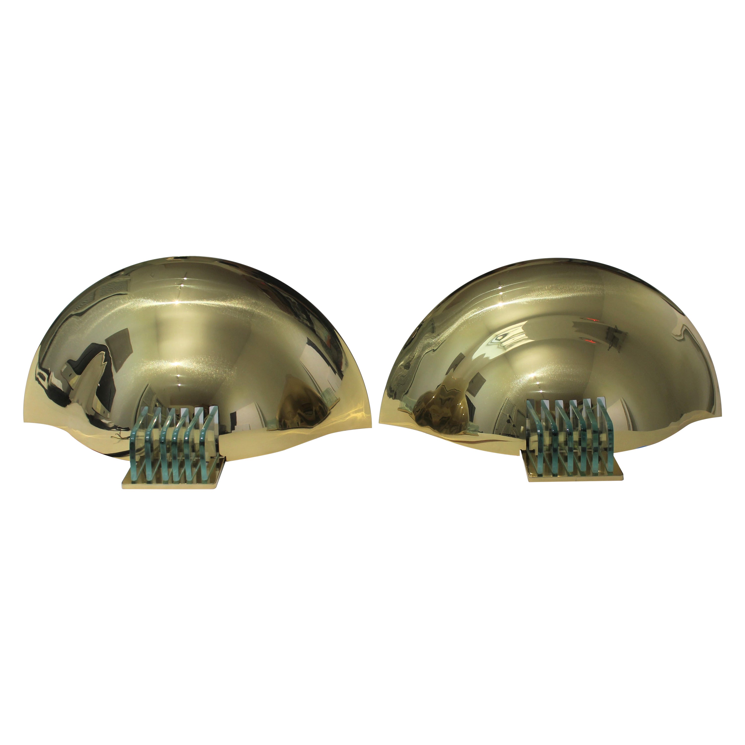 Pair of Brass Art Deco Wall Sconces in the Style of Karl Springer For Sale