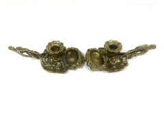 Pair Of Brass Art Nouveau Style Candleholders With Match Pockets