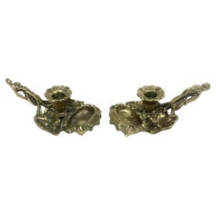 Pair Of Brass Art Nouveau Style Candleholders With Match Pockets