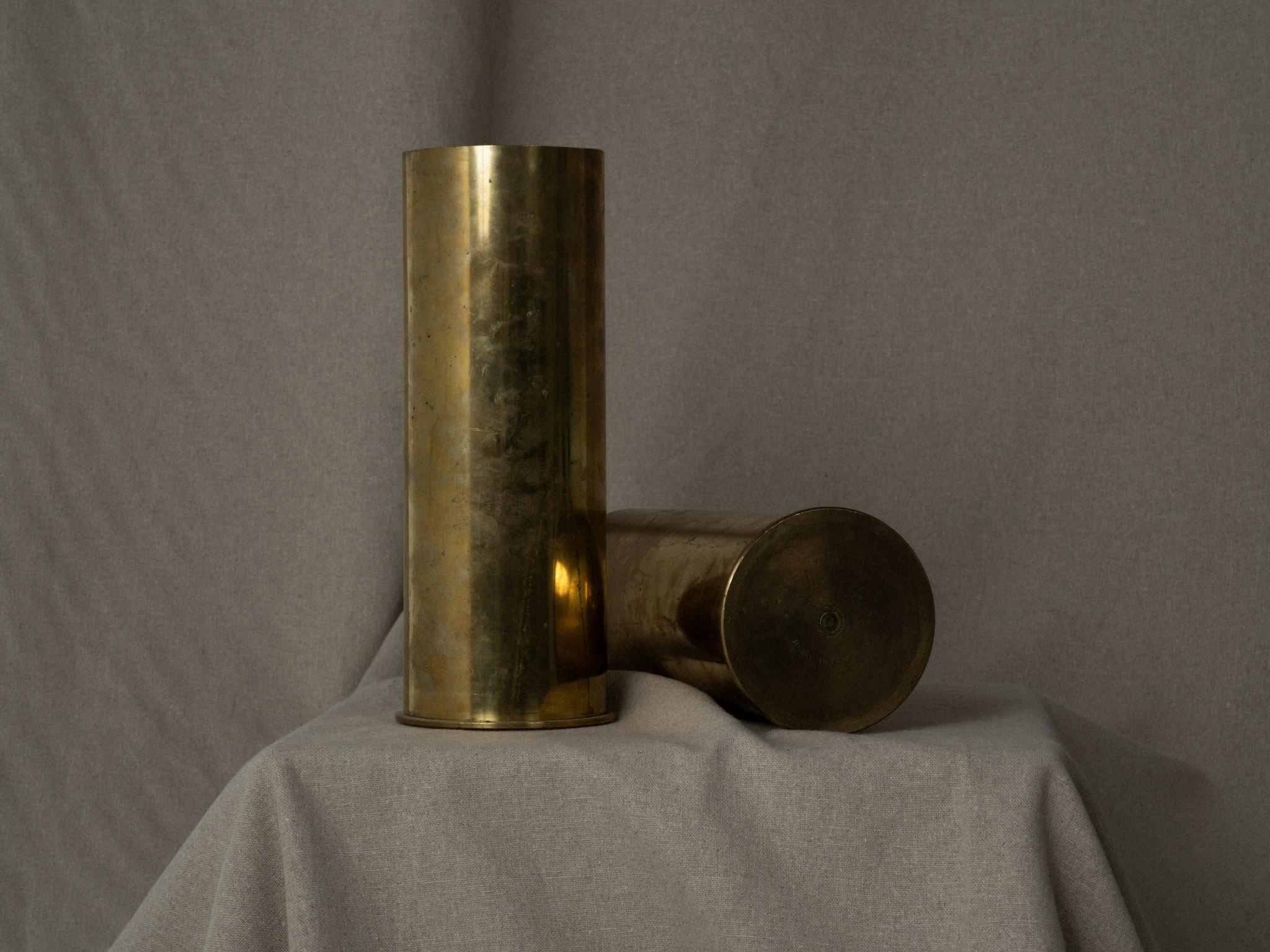Hand-Carved Pair of brass artillery shell casings For Sale