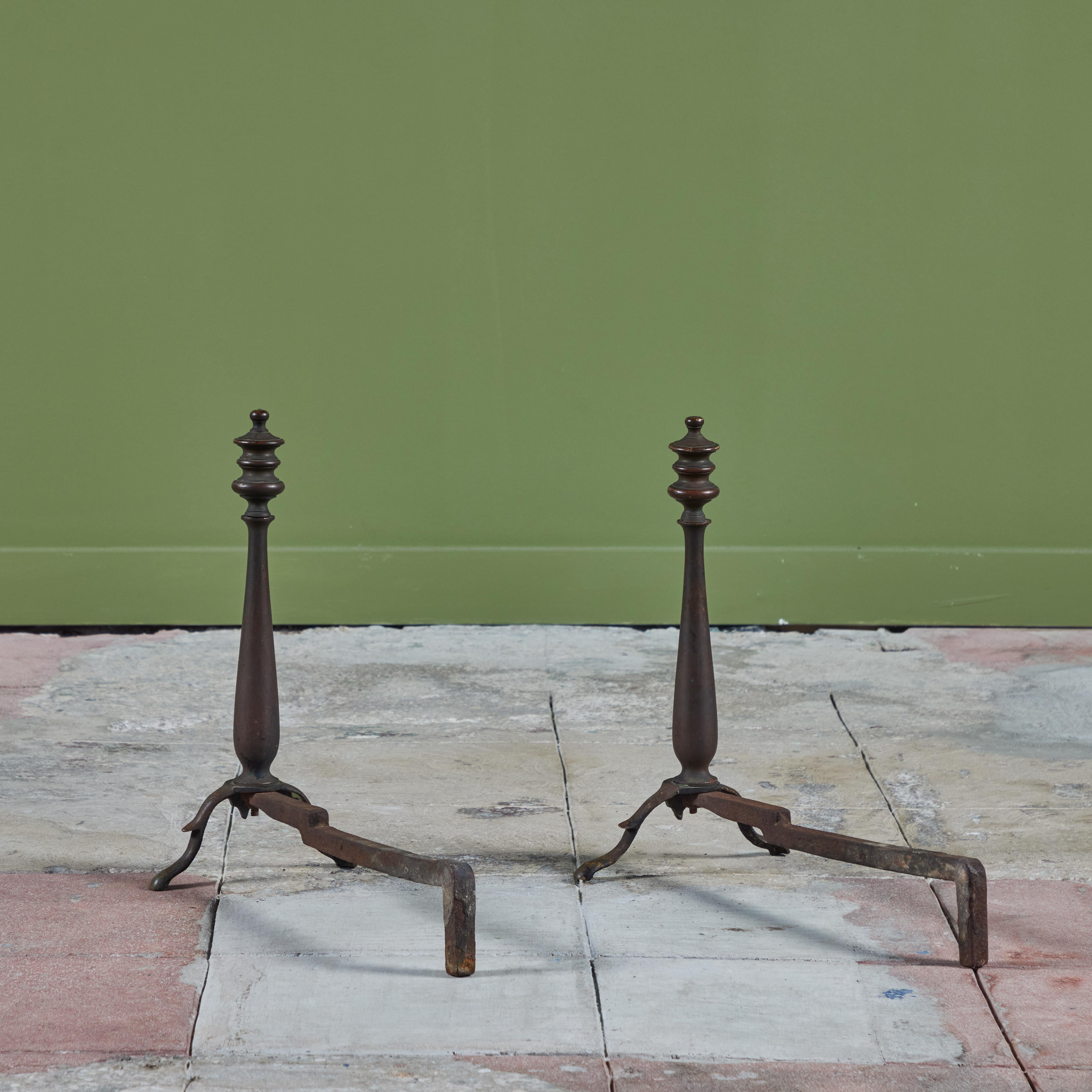 20th Century Pair of Brass Arts & Crafts Andirons For Sale