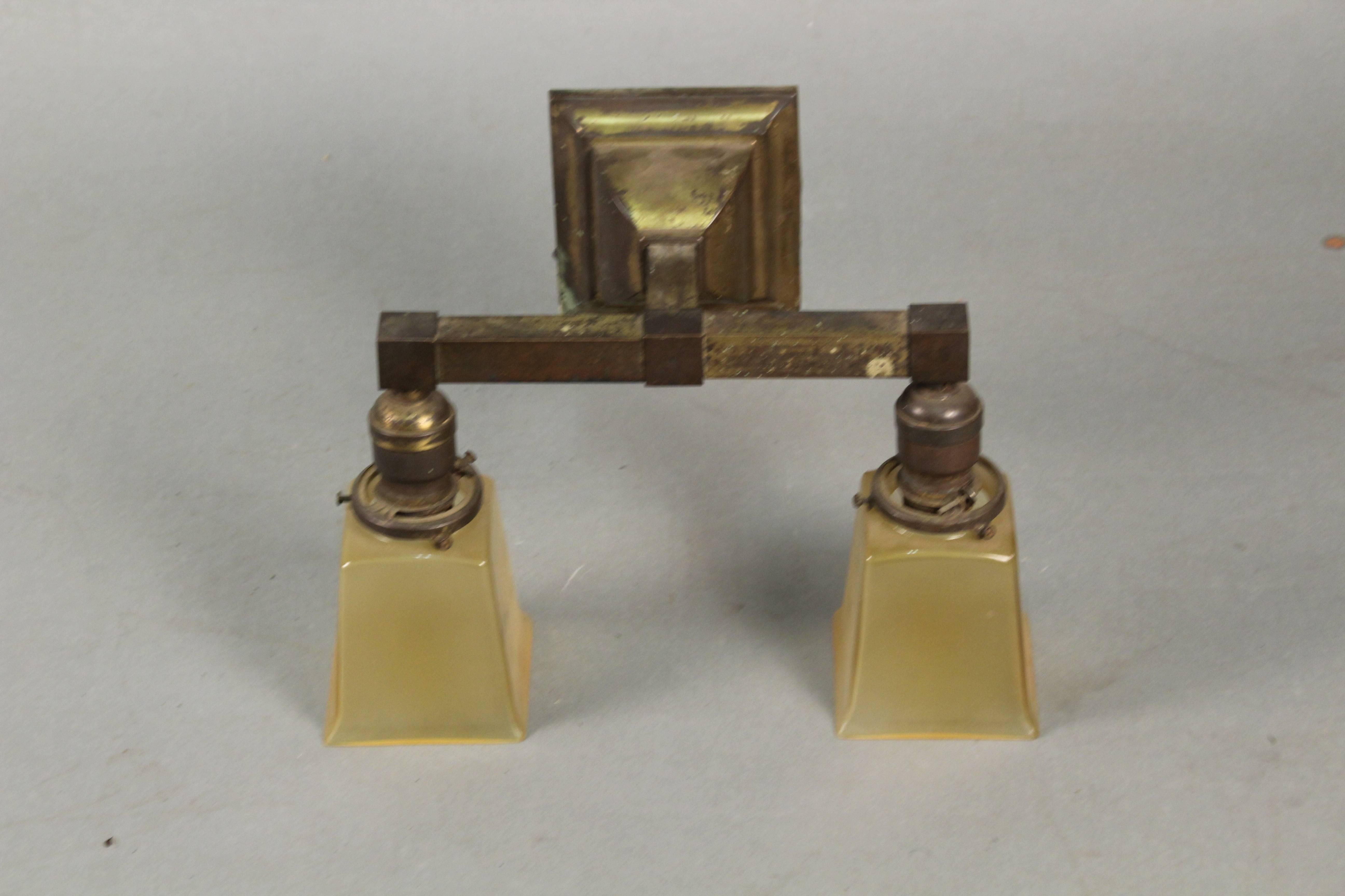 Arts and Crafts Pair of Brass Arts & Crafts Sconces