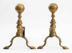 Pair of Brass Ball Andirons, 19th C.