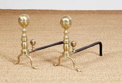 Pair of Brass Ball Top Andirons