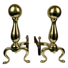 Used Pair of Brass Ball Top Andirons-Foundry Mark of B. A.  Co., Boston