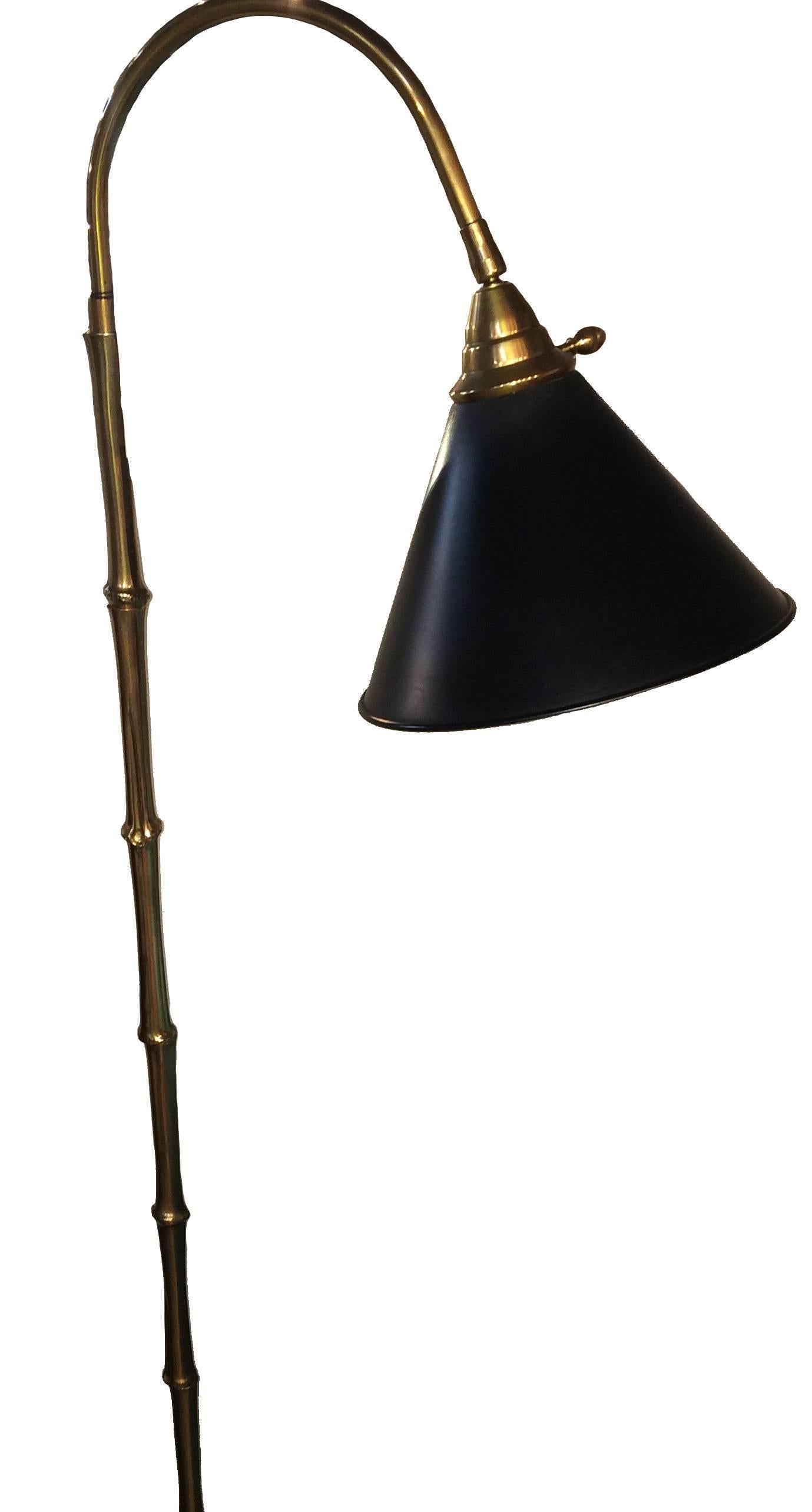 American Pair of Brass Bamboo Chinoiserie Reading or Floor Lamps