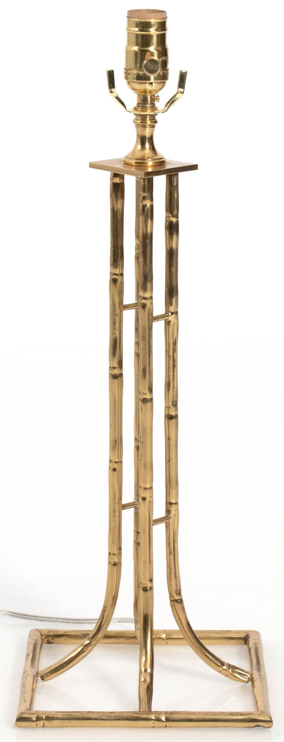 Chinoiserie Pair of Brass Bamboo Lamps by Maison Baguès