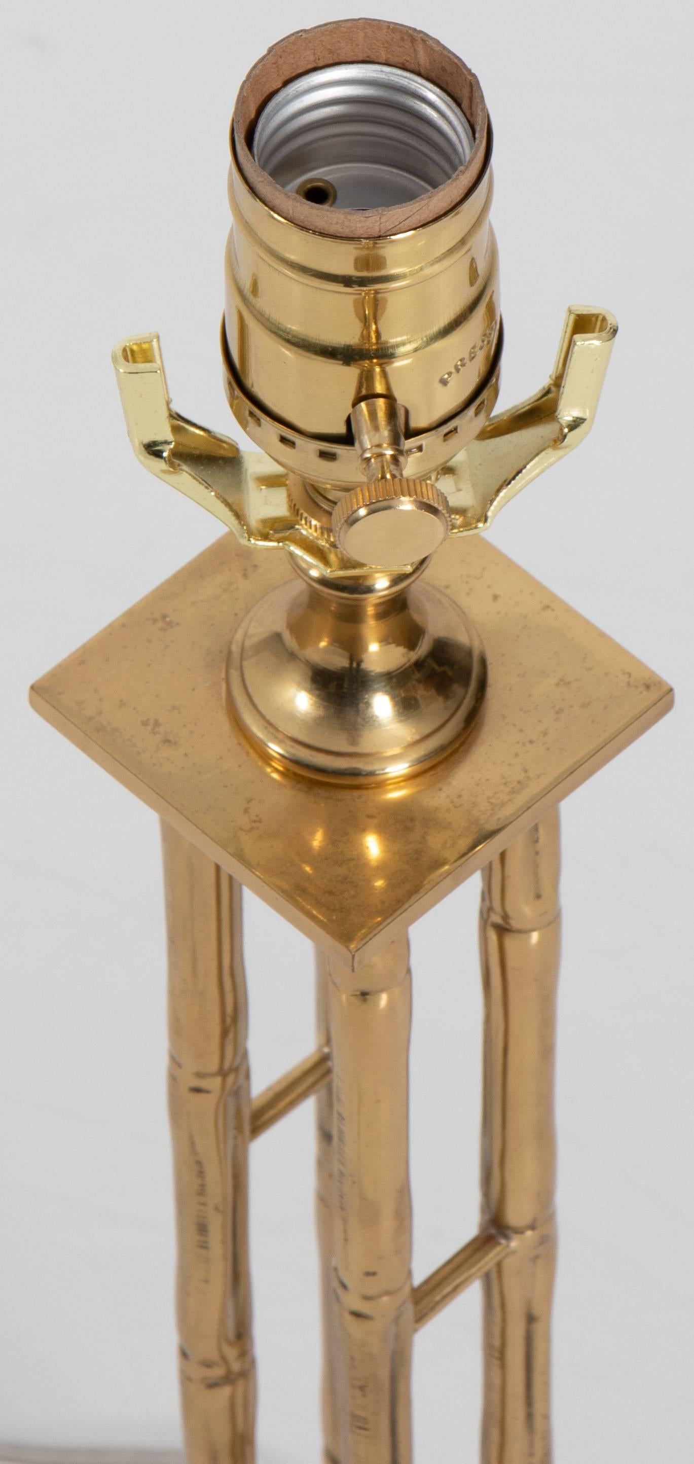 French Pair of Brass Bamboo Lamps by Maison Baguès