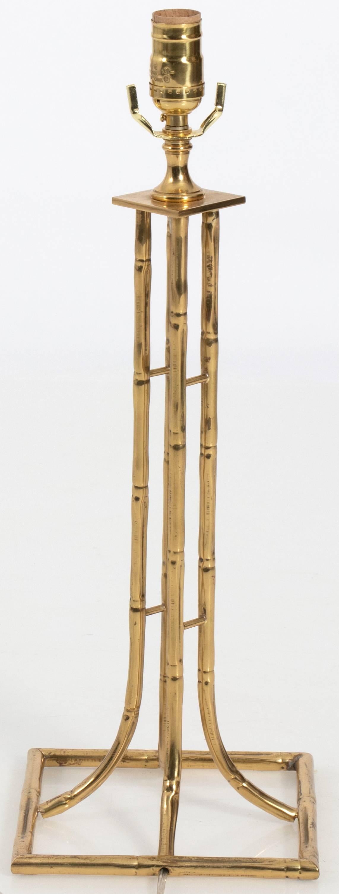 Pair of Brass Bamboo Lamps by Maison Baguès 1